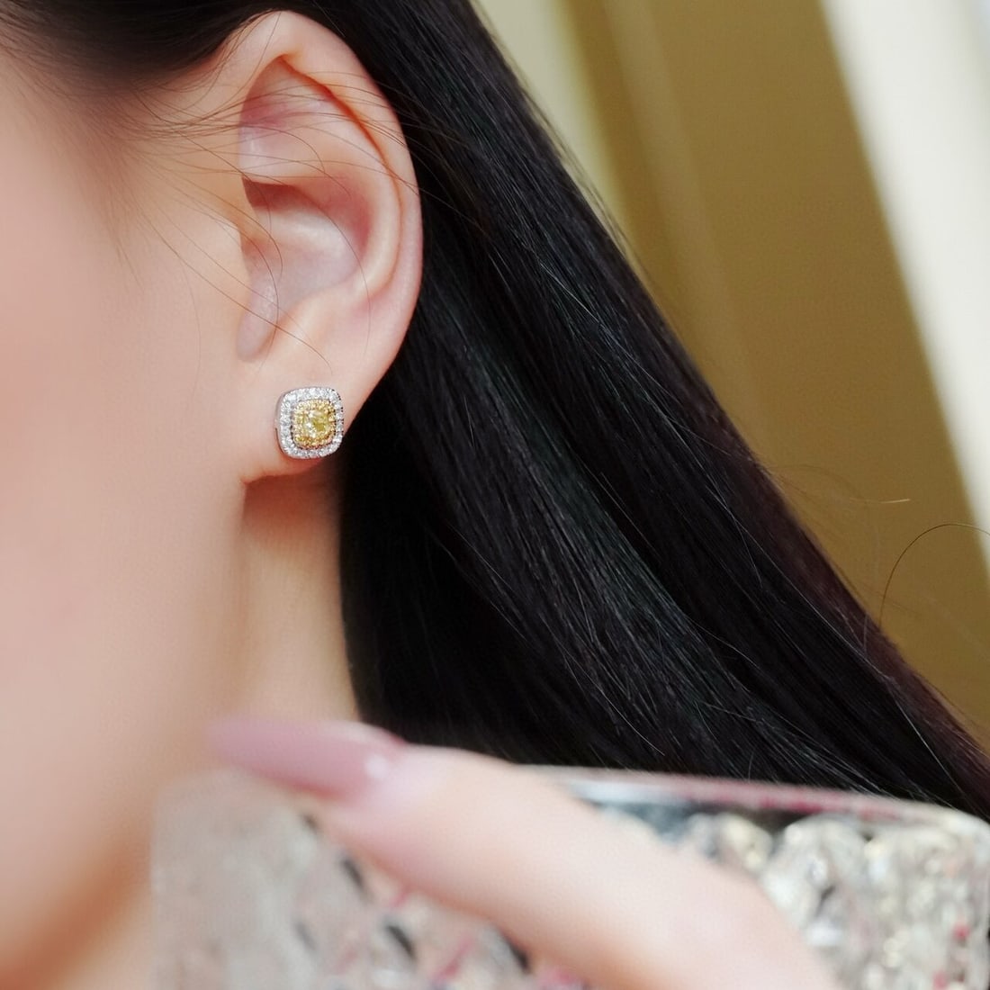 14k Gold 1.0 Ctw Natural Yellow Diamond & Diamond Earrings - 5