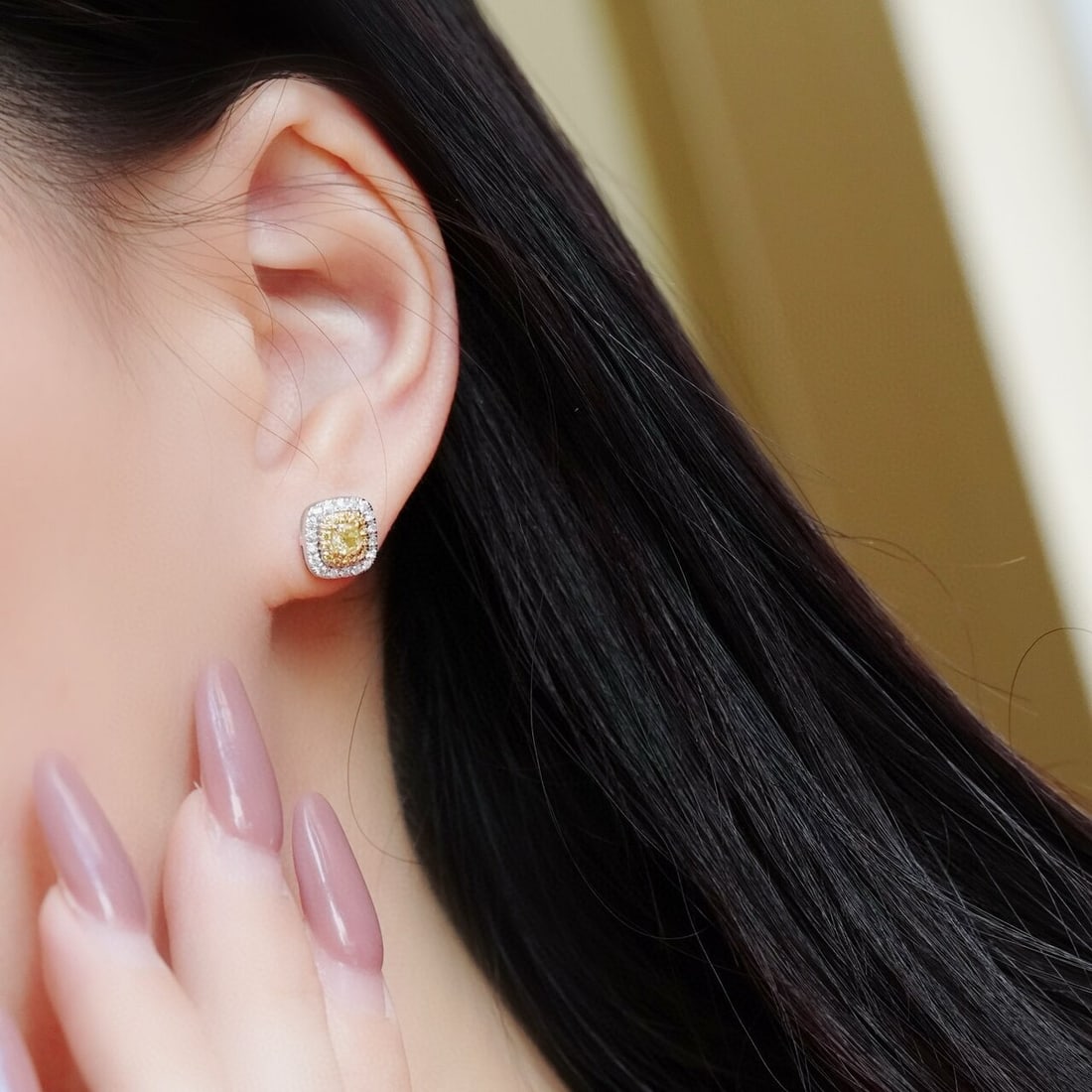 14k Gold 1.0 Ctw Natural Yellow Diamond & Diamond Earrings - 6