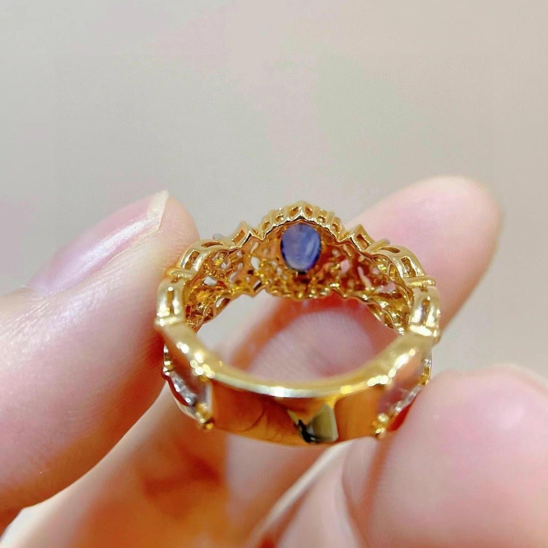 14k Gold 1.44 Ctw Natural Sapphire & Diamond Ring - 5