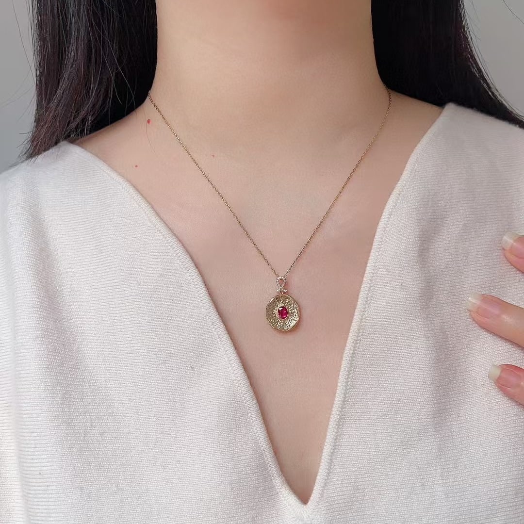 14k Gold 0.57 Ctw Natural Ruby & Diamond Pendant( Without Chain ) - 4