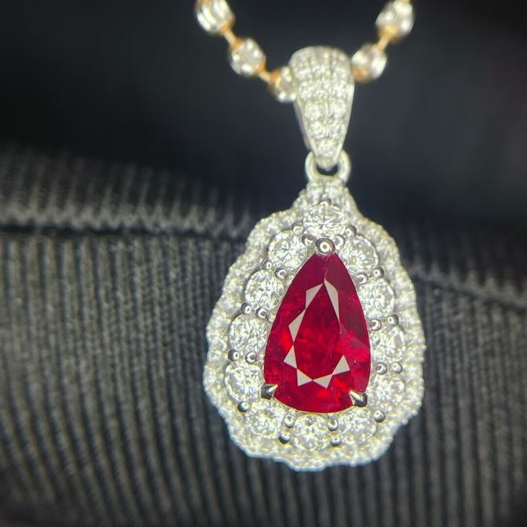 14k Gold 1.51 Ctw Natural Ruby & Diamond Pendant( Without Chain ) - 2