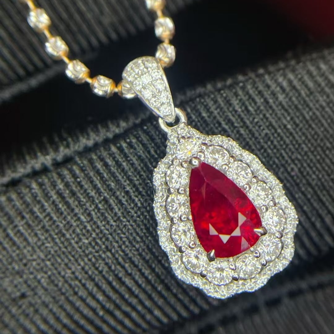 14k Gold 1.51 Ctw Natural Ruby & Diamond Pendant( Without Chain ) - 3