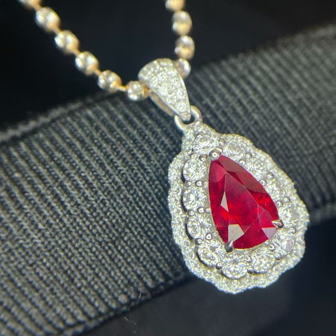 14k Gold 1.51 Ctw Natural Ruby & Diamond Pendant( Without Chain ) - 4