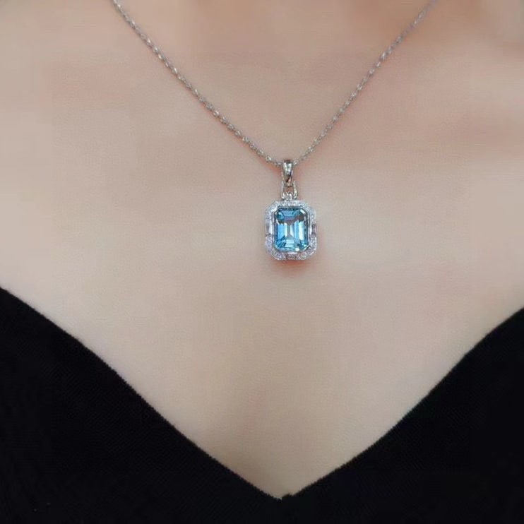 14k Gold 2.93 Ctw Natural Aquamarine & Diamond Pendant( Without Chain ) - 3