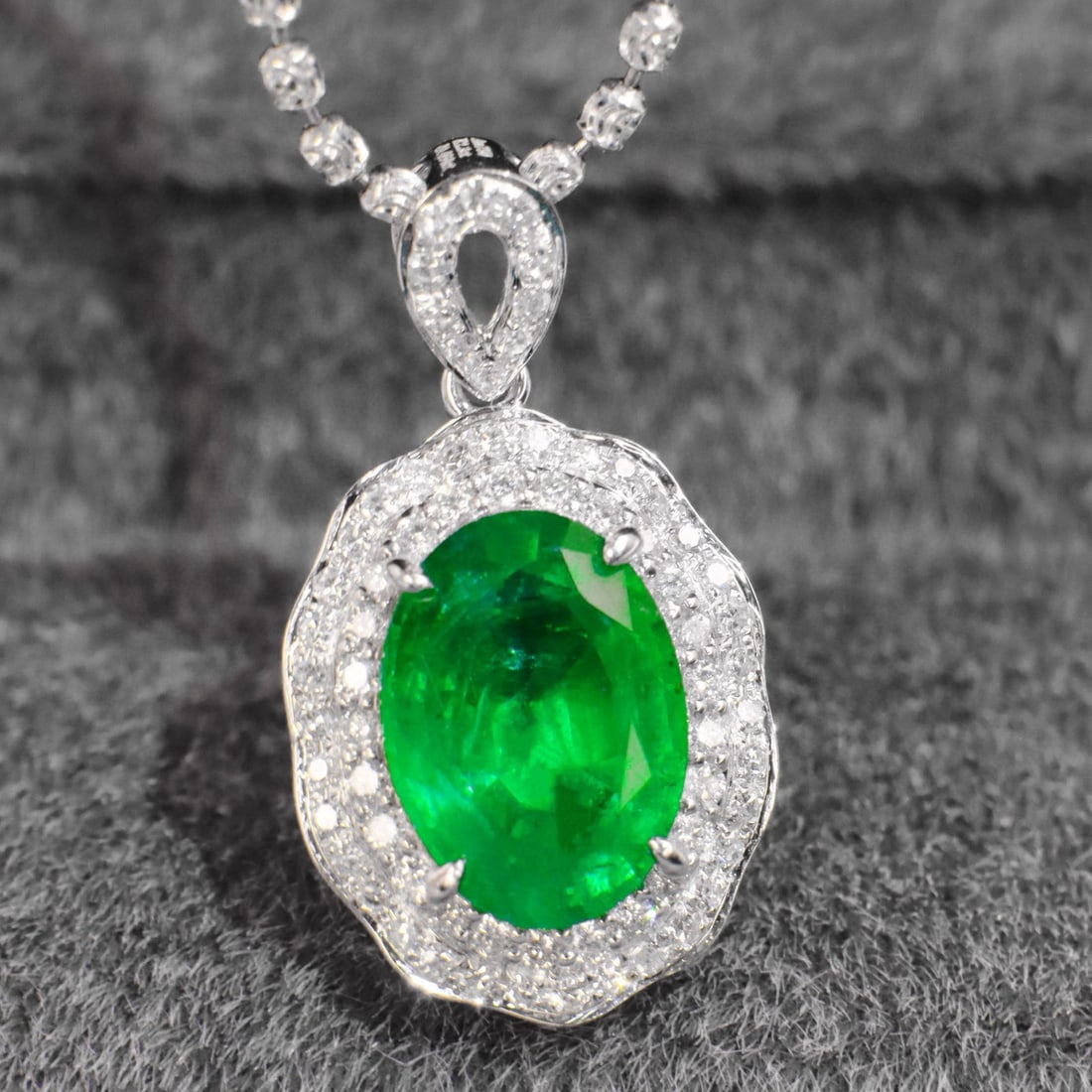 14k Gold 2.71 Ctw Vivid Green Natural Emerald & Diamond Pendant( Without Chain ) - 5