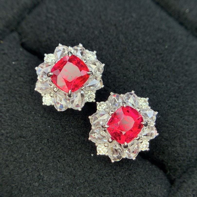 14k Gold 1.66 Ctw Natural Spinel & Diamond Earrings - 5