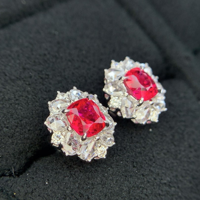 14k Gold 1.66 Ctw Natural Spinel & Diamond Earrings - 8