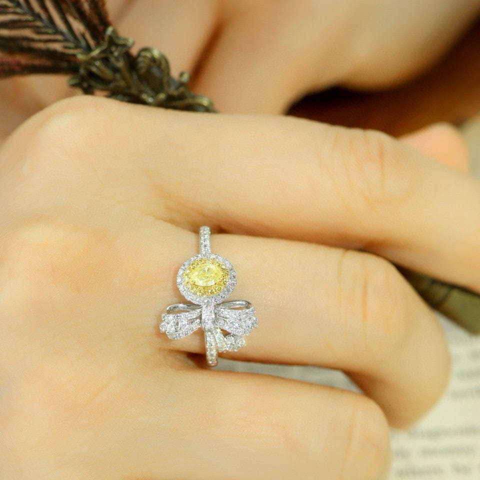 14k Gold 0.57 Ctw Natural Yellow Diamond & Diamond Ring - 5