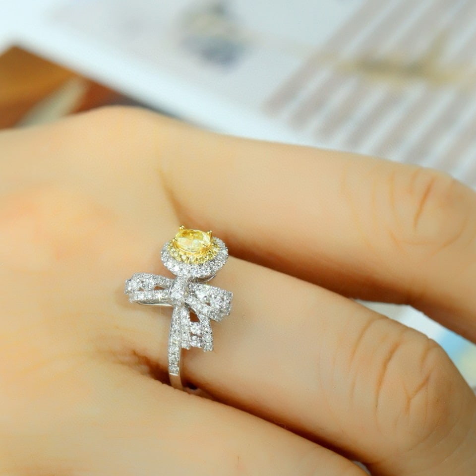 14k Gold 0.57 Ctw Natural Yellow Diamond & Diamond Ring - 6