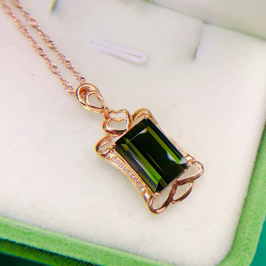 14k Gold 5.45 Ctw Natural Tourmaline & Diamond Pendant( Without Chain ) - 2