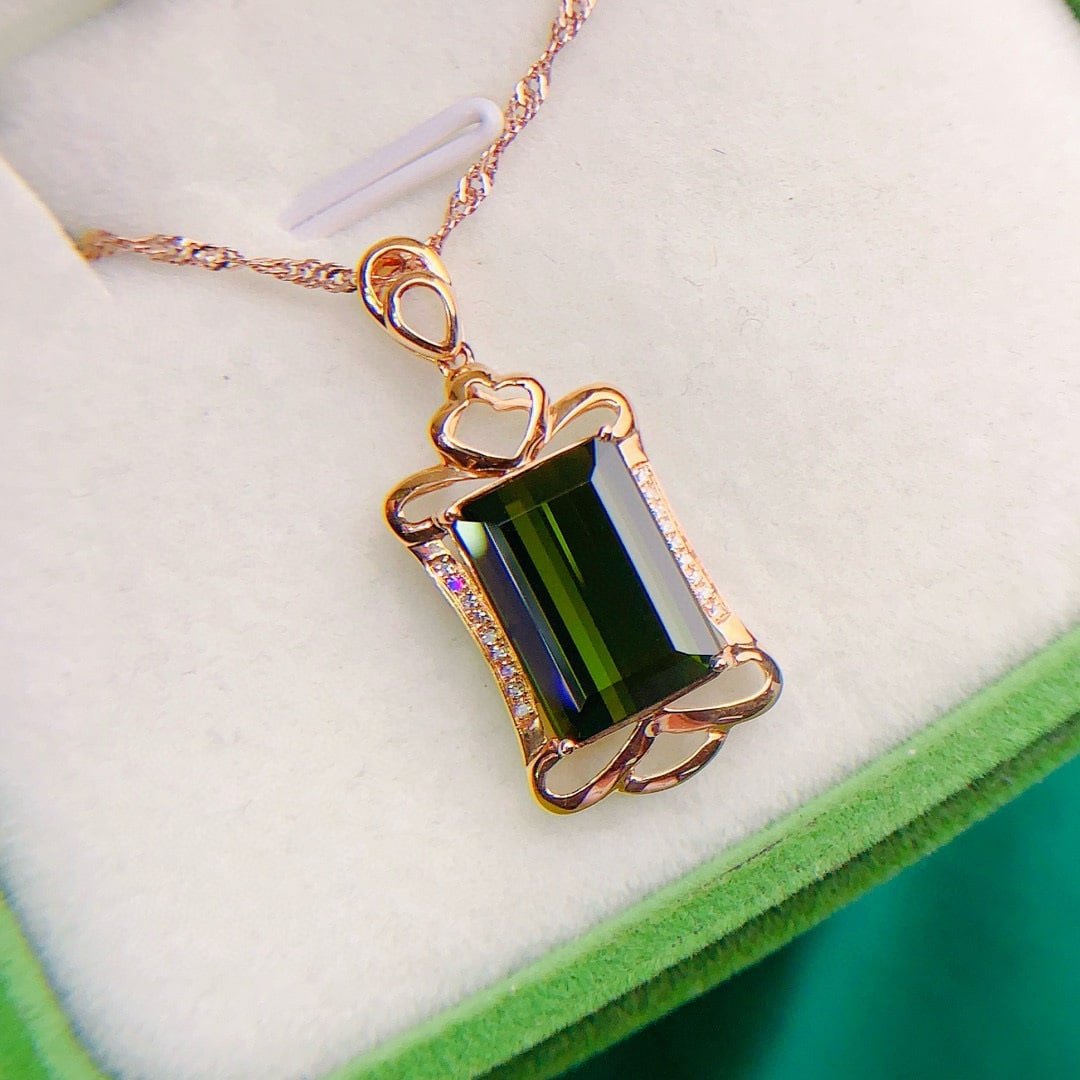 14k Gold 5.45 Ctw Natural Tourmaline & Diamond Pendant( Without Chain ) - 3