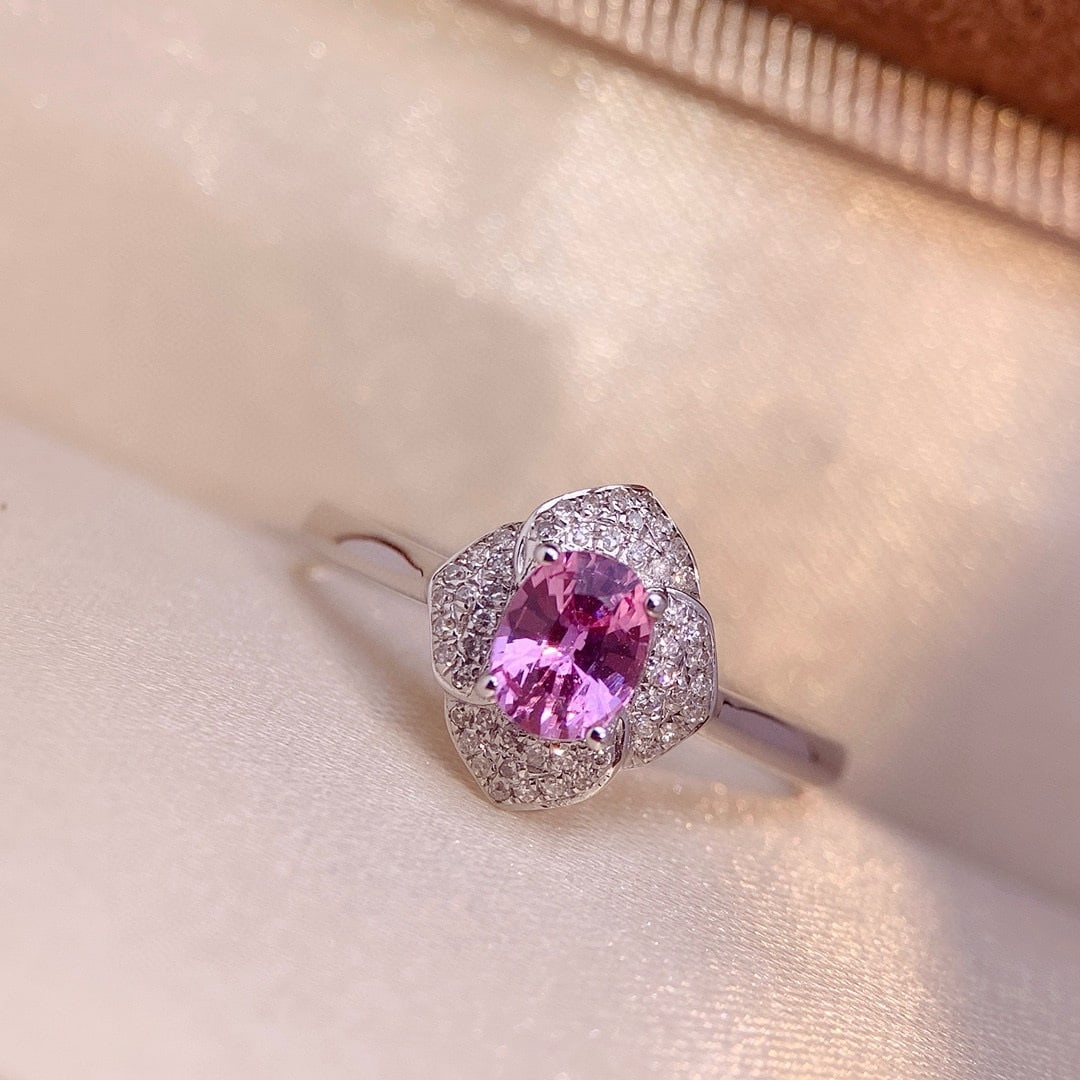 14k Gold 0.74 Ctw Natural Padparadscha Sapphire & Diamond Ring - 3