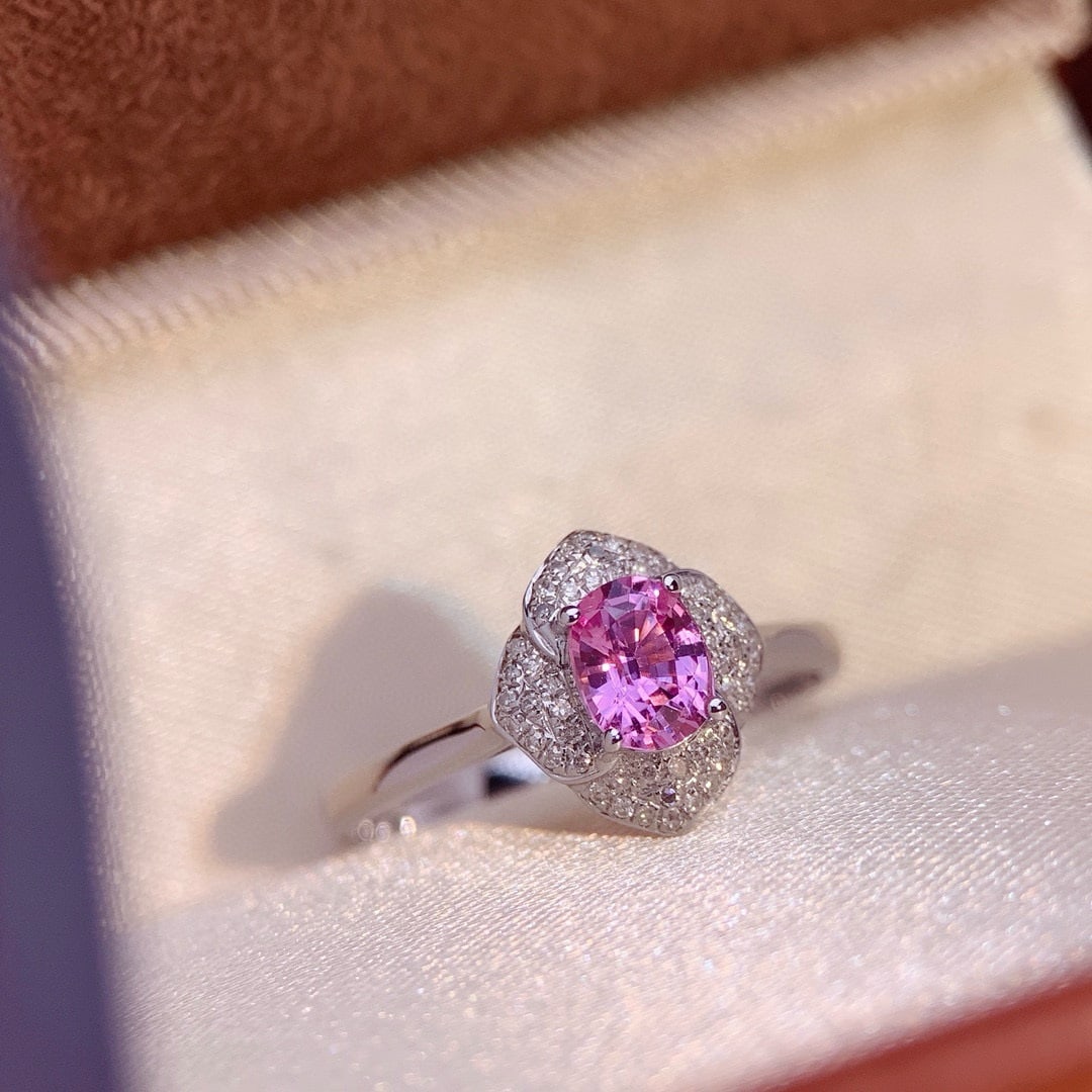 14k Gold 0.74 Ctw Natural Padparadscha Sapphire & Diamond Ring - 4