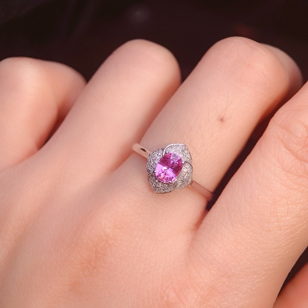 14k Gold 0.74 Ctw Natural Padparadscha Sapphire & Diamond Ring - 5