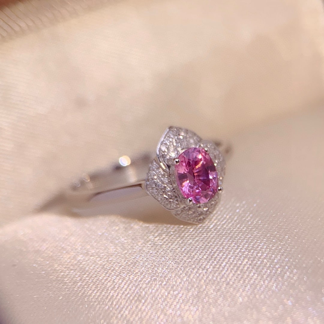 14k Gold 0.74 Ctw Natural Padparadscha Sapphire & Diamond Ring - 6