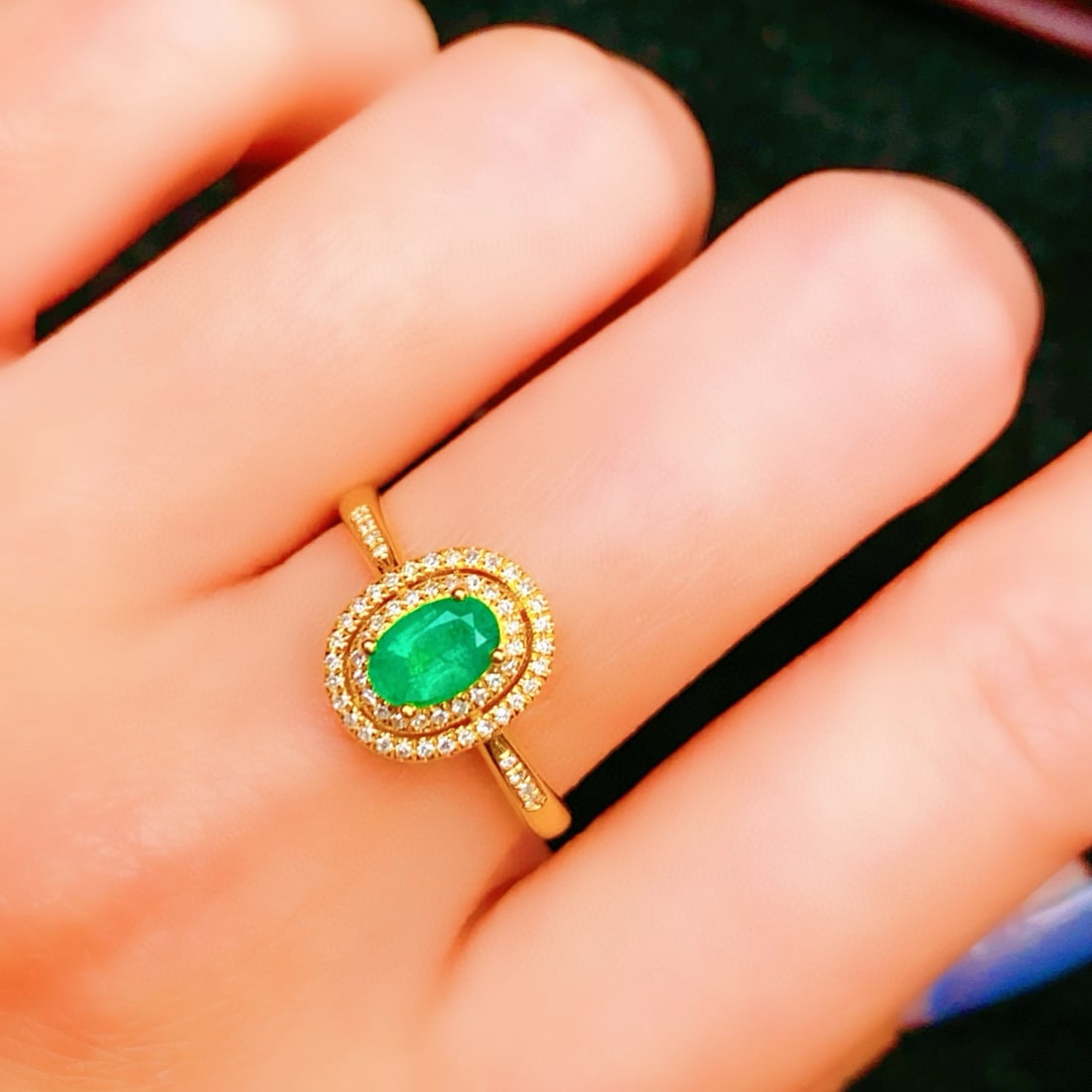 14k Gold 0.55 Ct Natural Emerald & Diamond Ring - 6