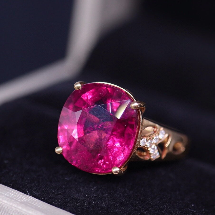 14k Gold 7.63 Ct Natural Tourmaline & Diamond Ring - 2