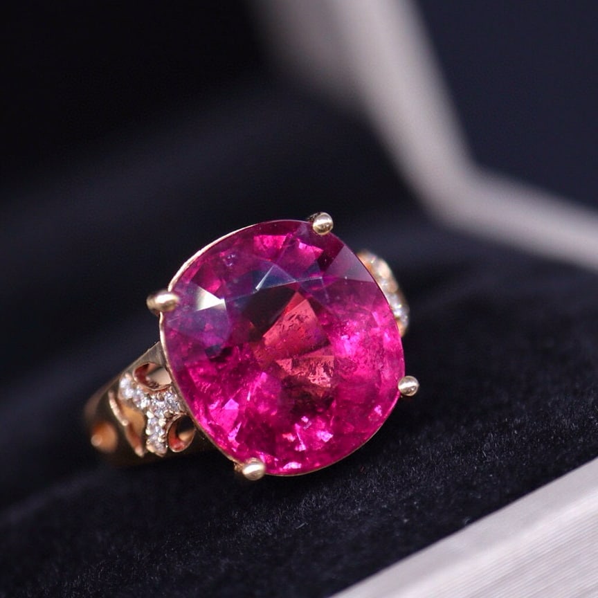 14k Gold 7.63 Ct Natural Tourmaline & Diamond Ring - 3