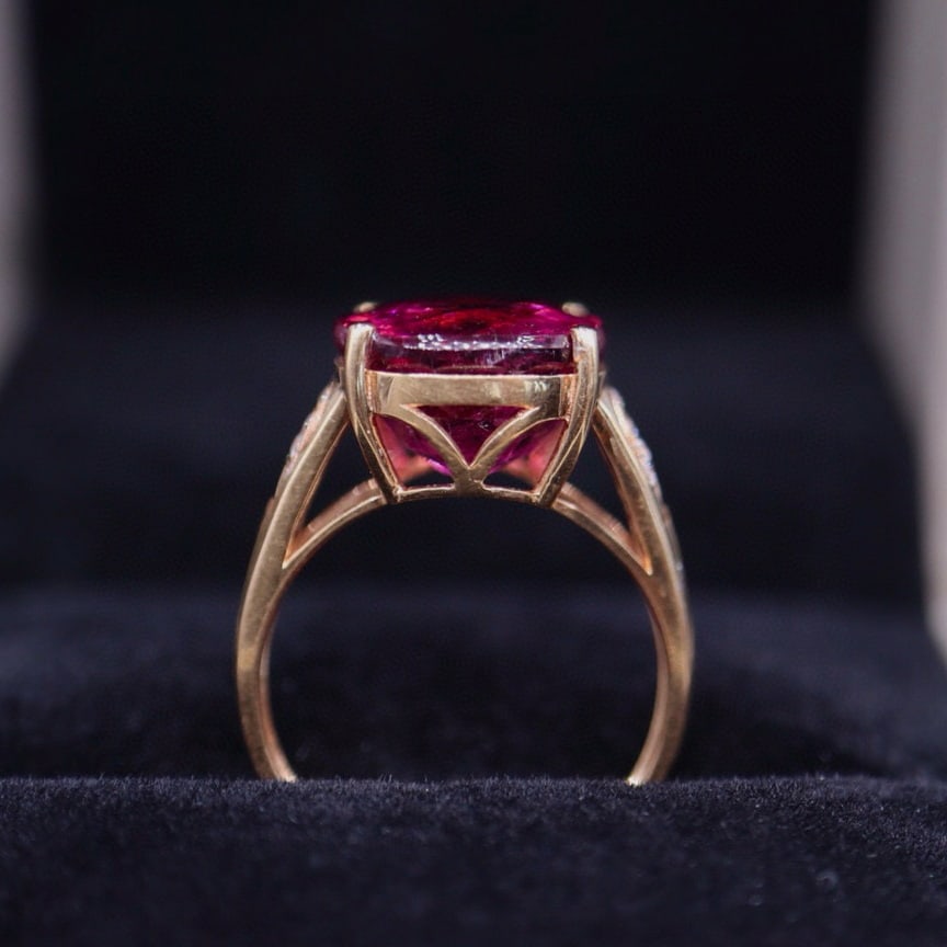 14k Gold 7.63 Ct Natural Tourmaline & Diamond Ring - 5