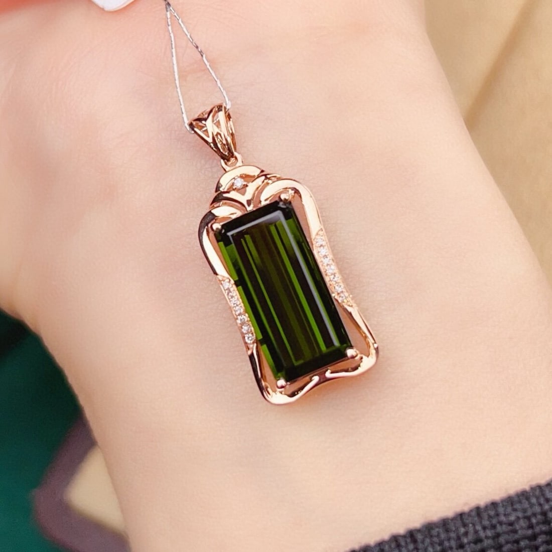 14k Gold 5.94 Ctw Natural Tourmaline & Diamond Pendant( Without Chain ) - 5