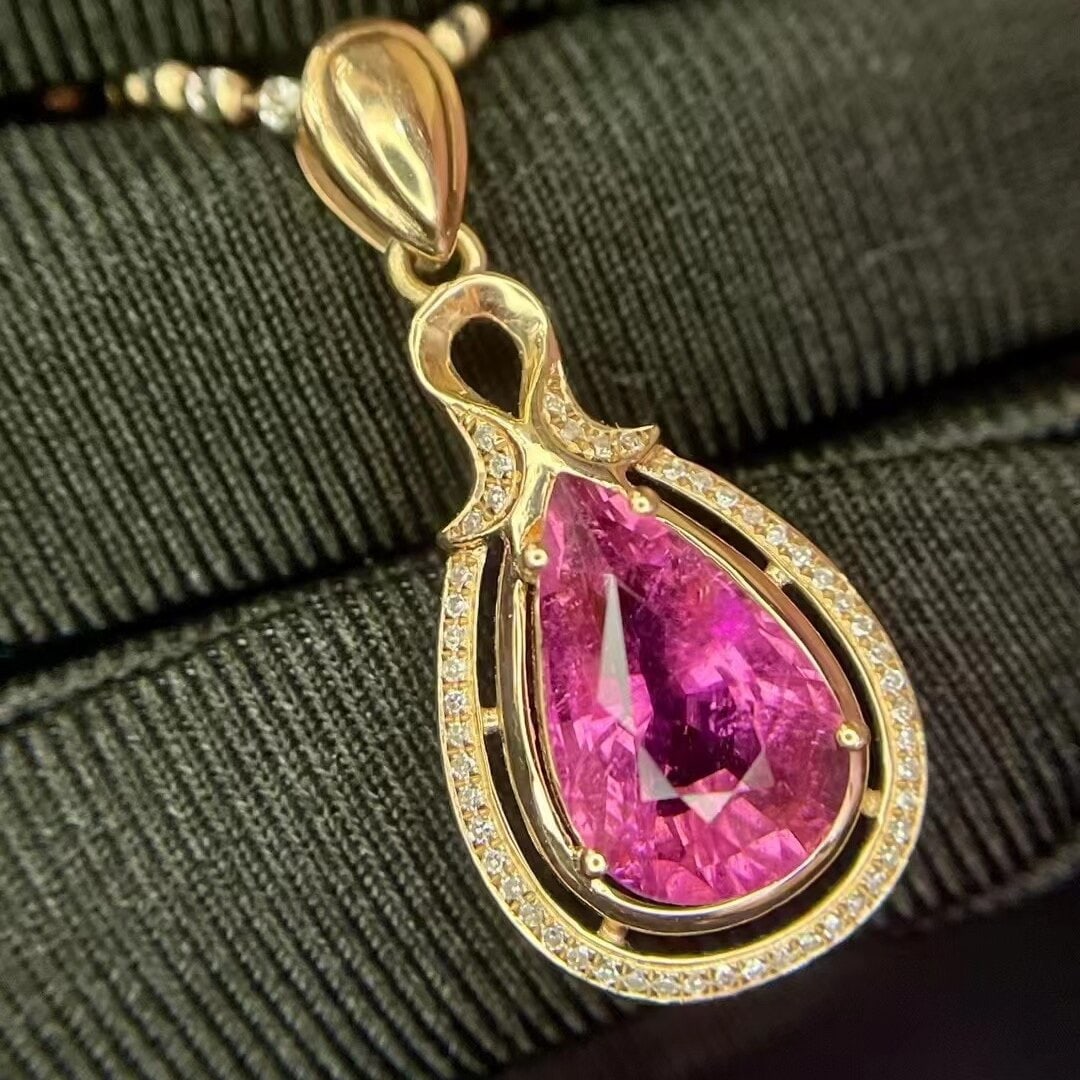 14k Gold 3.46 Ct Natural Tourmaline & Diamond Pendant( Without Chain ) (1 of 4)
