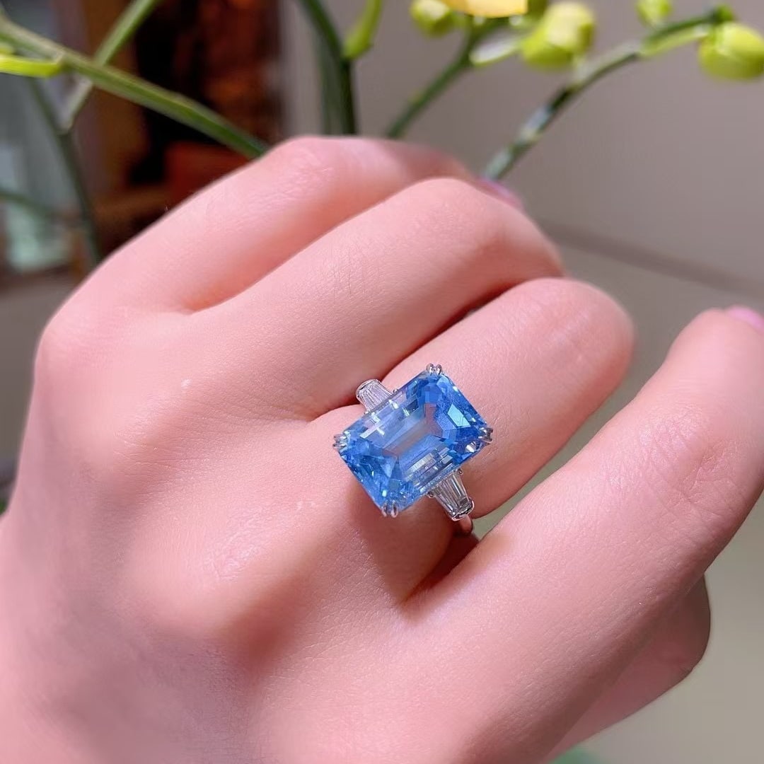 14k Gold 6.92 Ctw Natural Aquamarine & Diamond Ring - 3