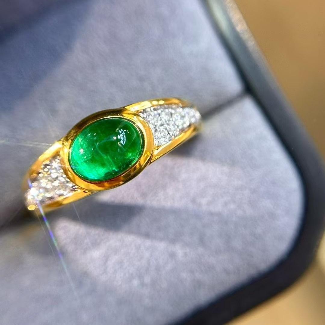 14k Gold 1.28 Ctw Vivid Green Natural Emerald & Diamond Ring - 2