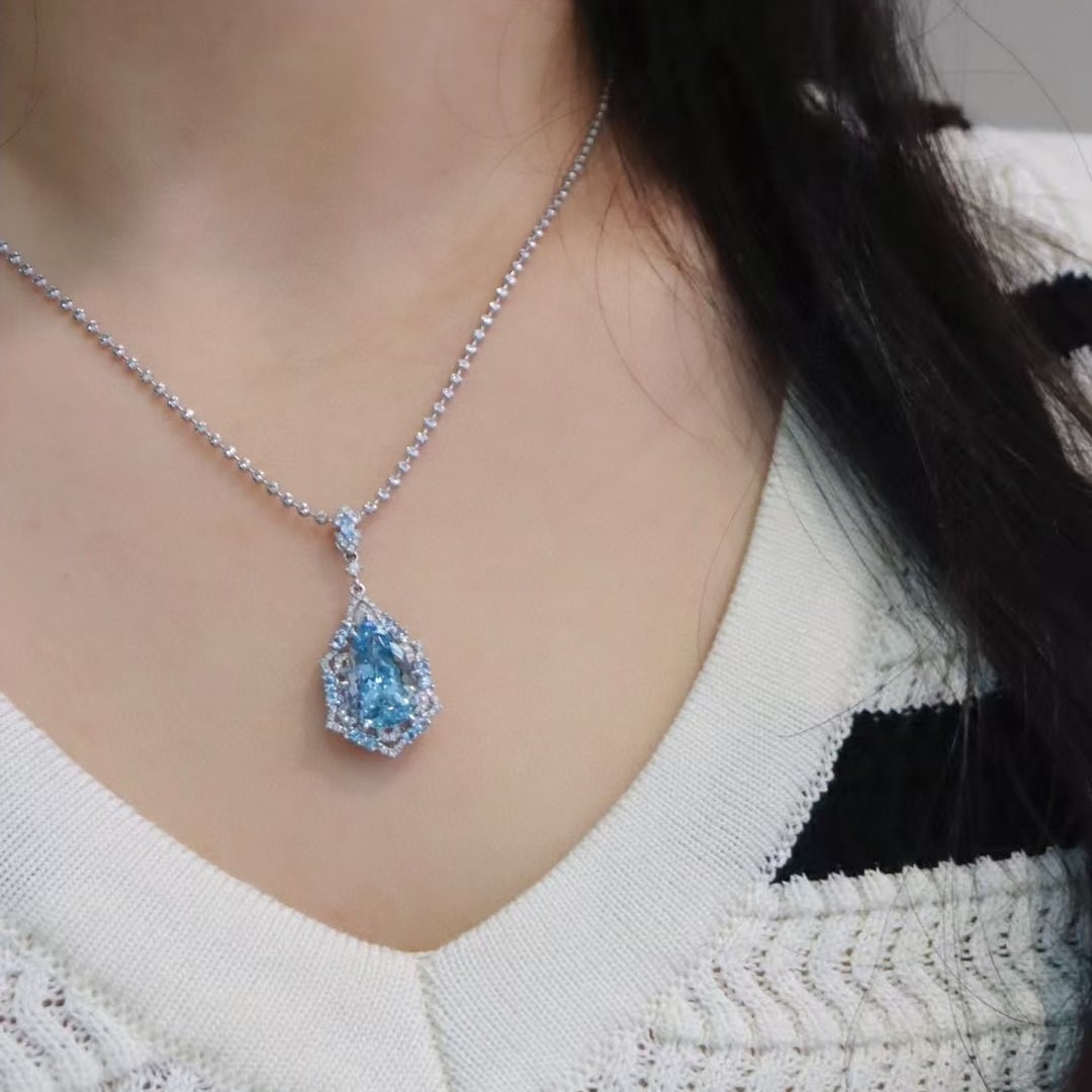 14k Gold 3.94 Ctw Natural Aquamarine & Diamond Pendant( Without Chain ) - 3