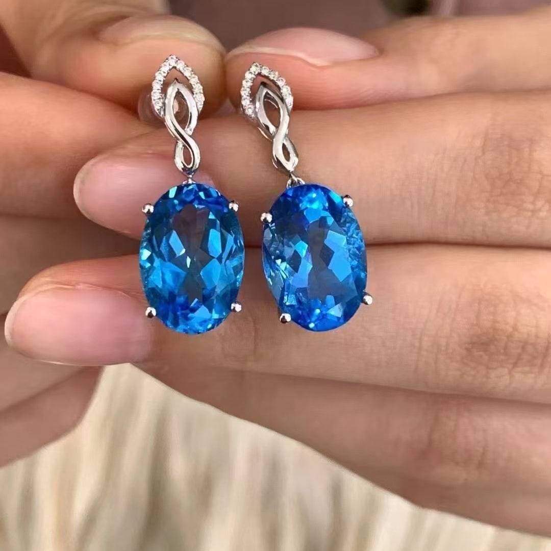 14k Gold 12.62 Ctw Natural Topaz & Diamond Earrings - 2