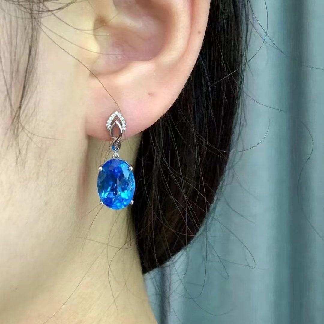 14k Gold 12.62 Ctw Natural Topaz & Diamond Earrings - 3