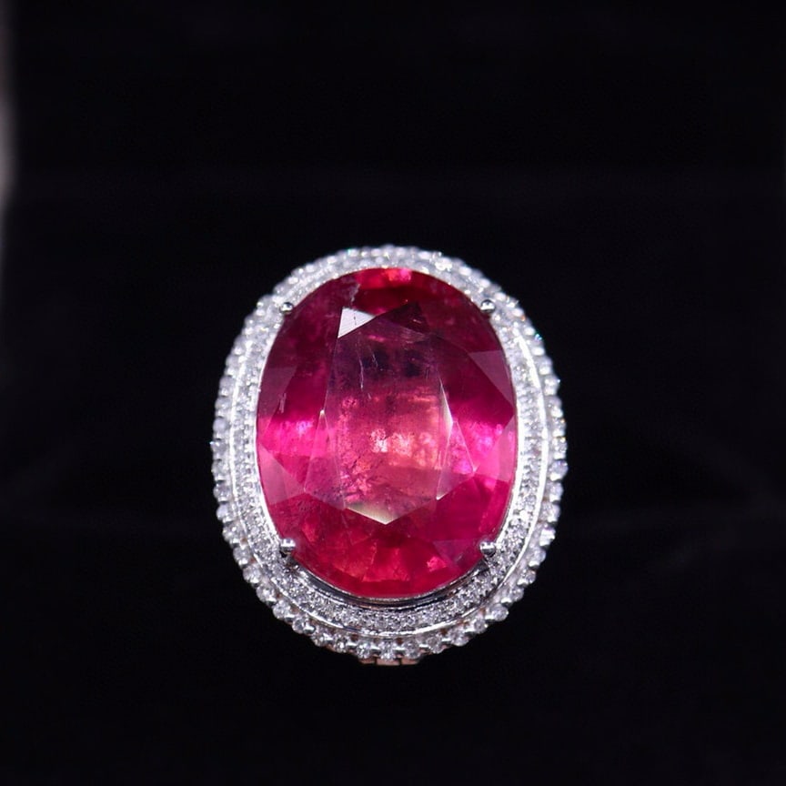 14k Gold 10.55 Ct Natural Tourmaline & Diamond Ring/pendant( Without Chain ): Ref:230944431 // gold content:14k gold // ring size:7. 25us // // main gemstone:tourmaline // shape:oval // carat weight:10. 55ct // color:red // treatment:natural // // adjacent gemstone 2 : diamond