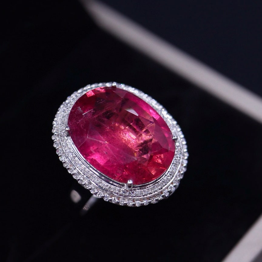 14k Gold 10.55 Ct Natural Tourmaline & Diamond Ring/pendant( Without Chain ) - 2