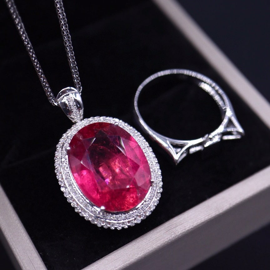 14k Gold 10.55 Ct Natural Tourmaline & Diamond Ring/pendant( Without Chain ) - 7