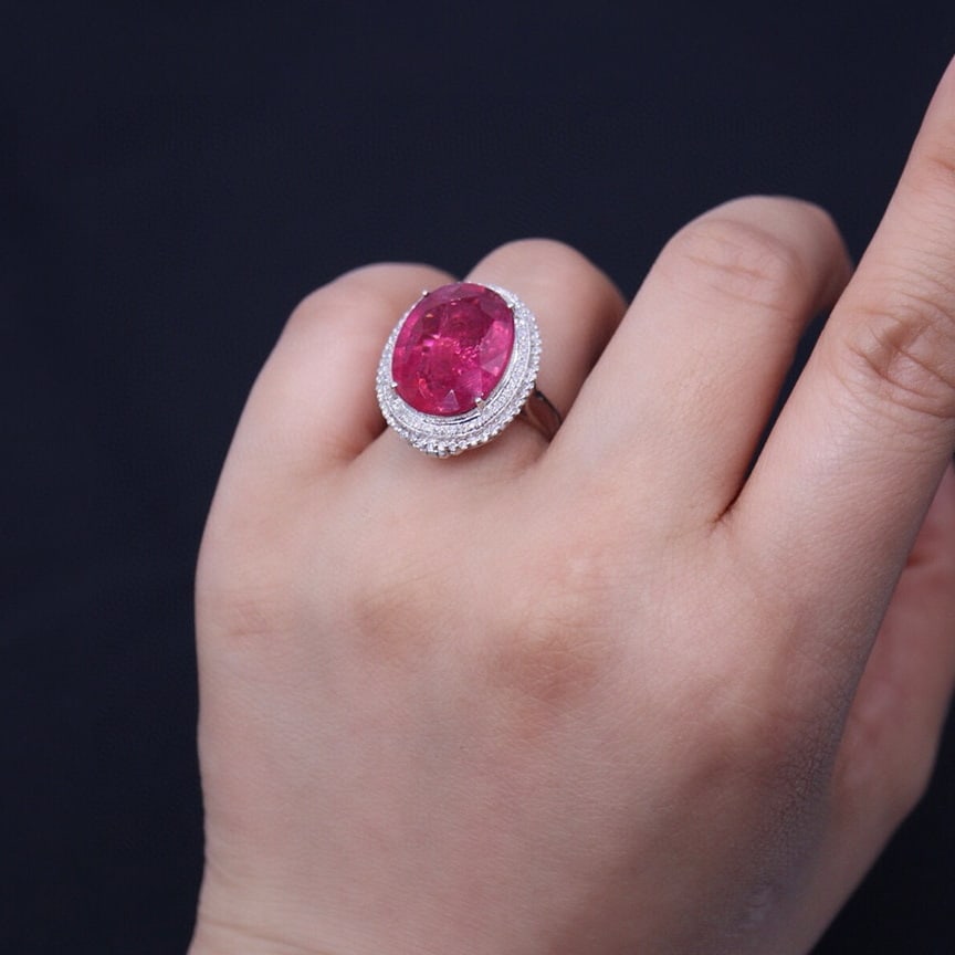 14k Gold 10.55 Ct Natural Tourmaline & Diamond Ring/pendant( Without Chain ) - 9