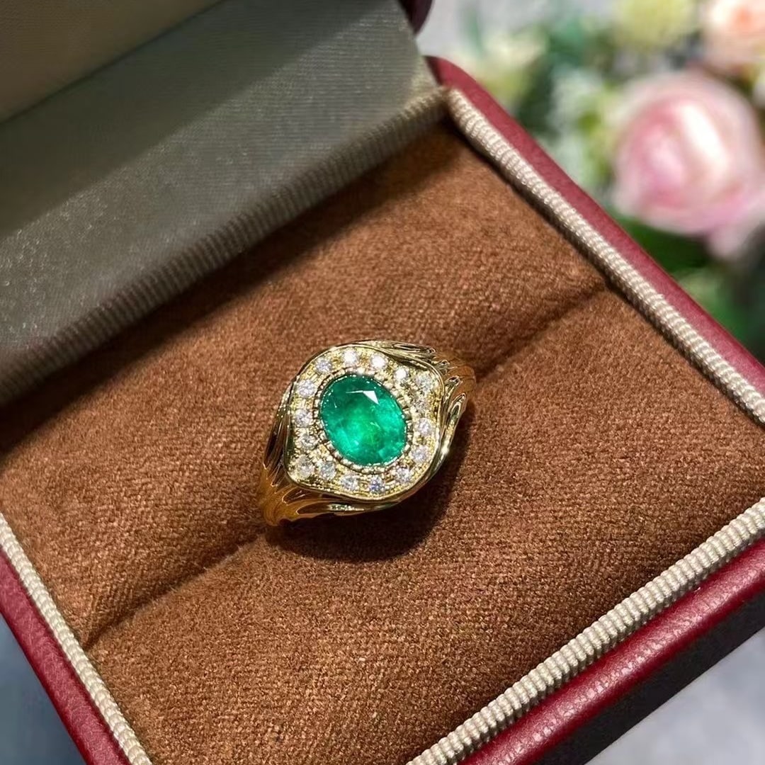 14k Gold 1 Ct Natural Emerald & Diamond Ring (1 of 6)