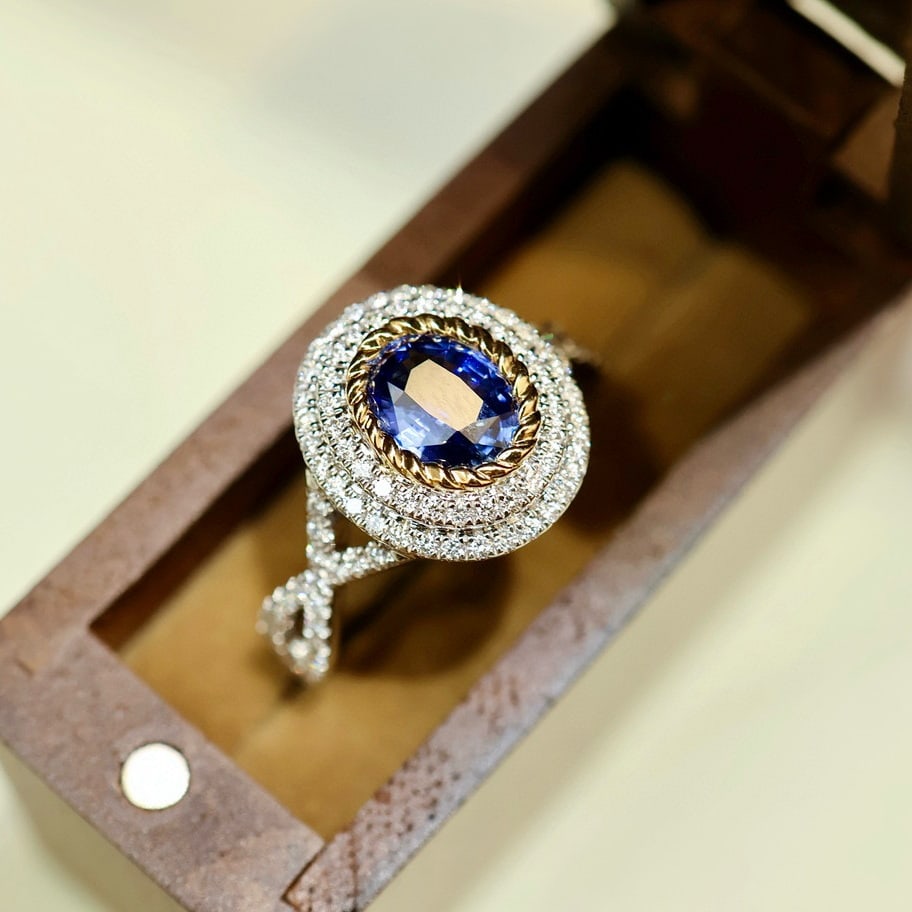 14k Gold 1.47 Ctw Natural Sapphire & Diamond Ring - 9