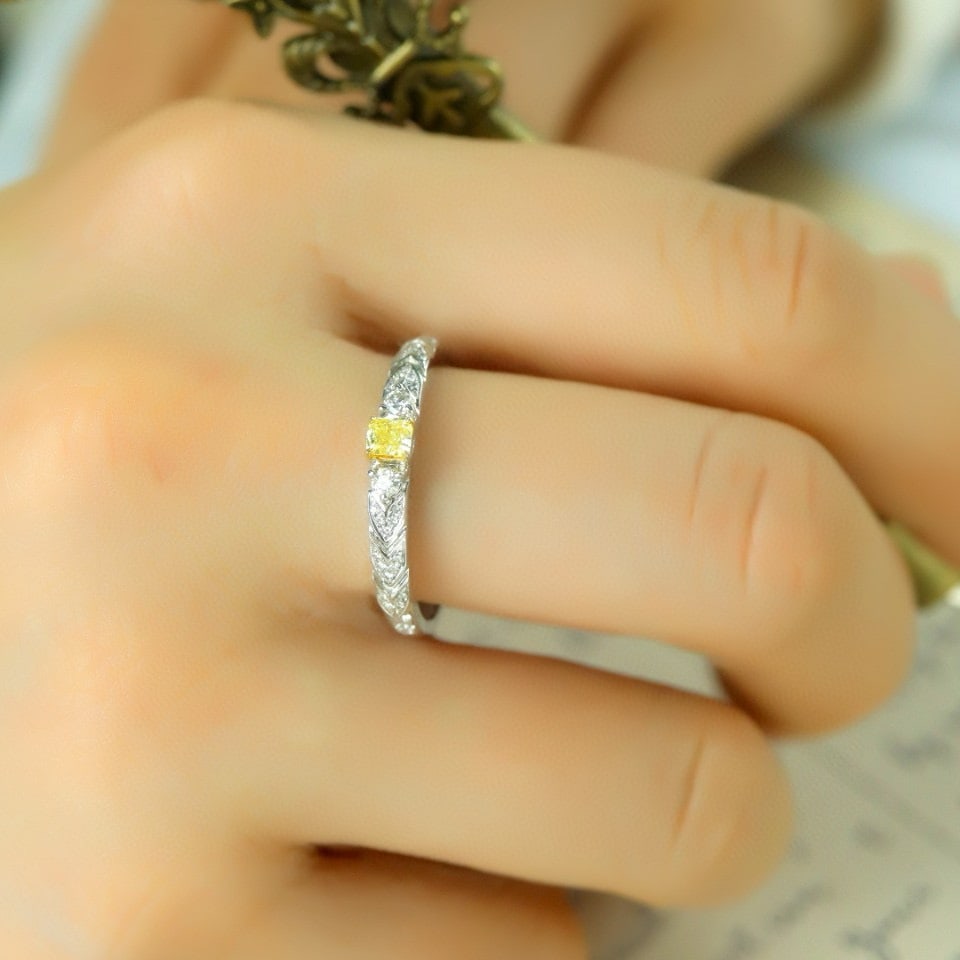 14k Gold 0.33 Ctw Natural Yellow Diamond & Diamond Ring - 5