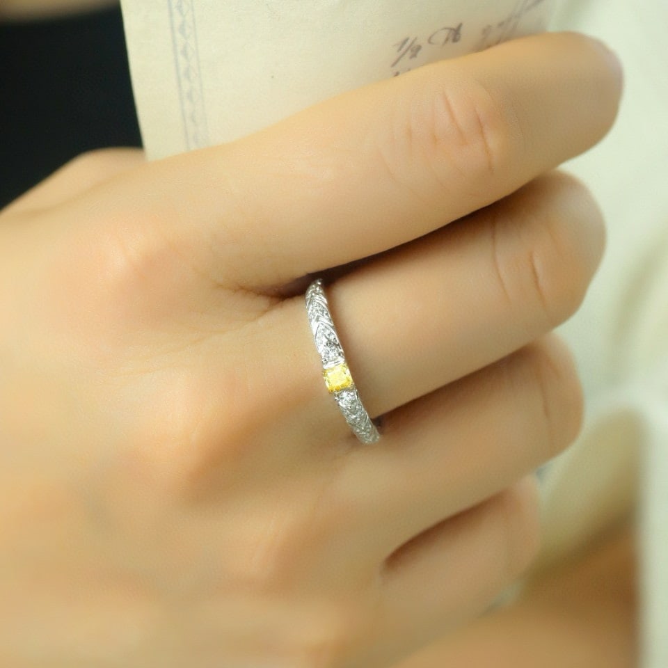 14k Gold 0.33 Ctw Natural Yellow Diamond & Diamond Ring - 6