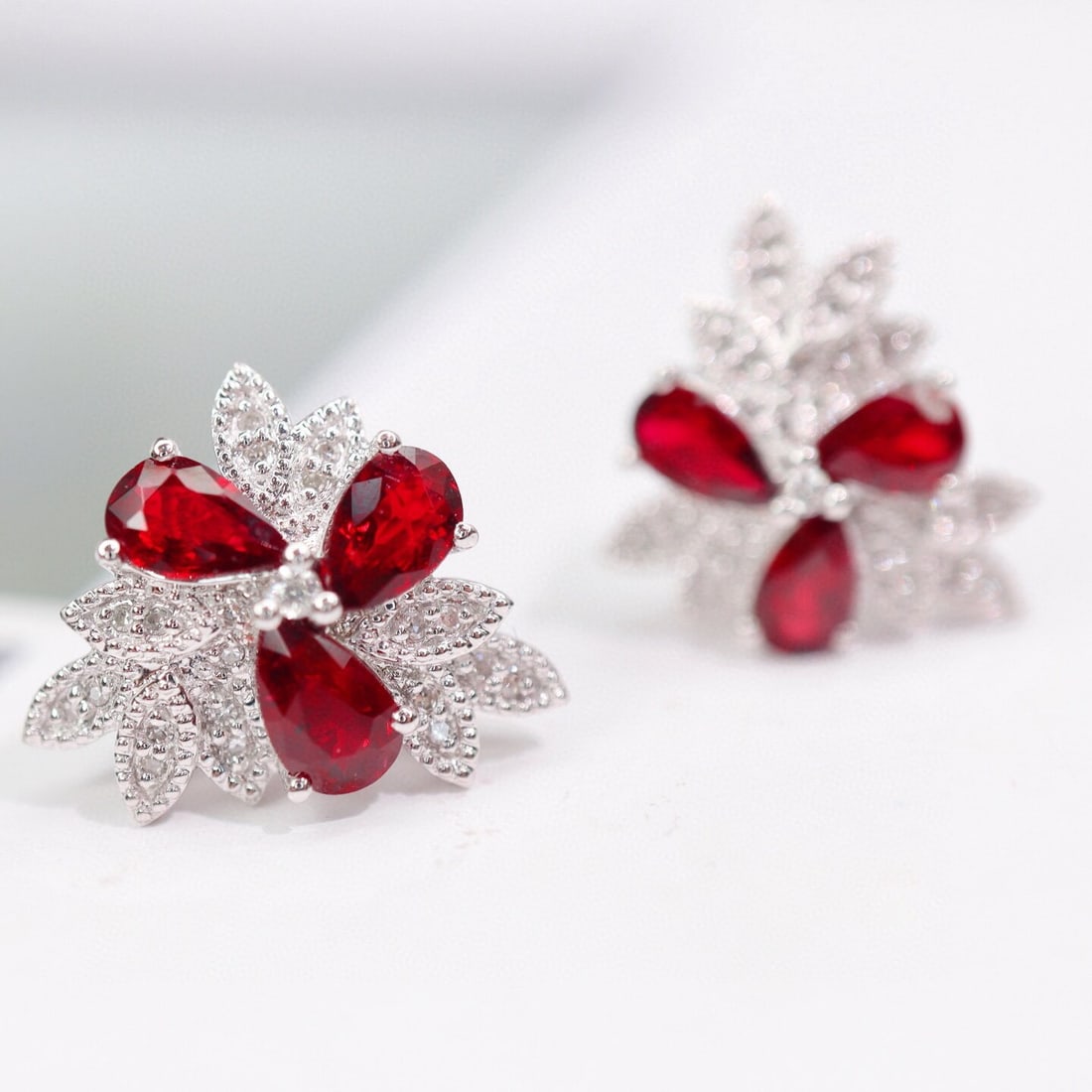 14k Gold 1.79 Ctw Natural Ruby & Diamond Earrings - 4