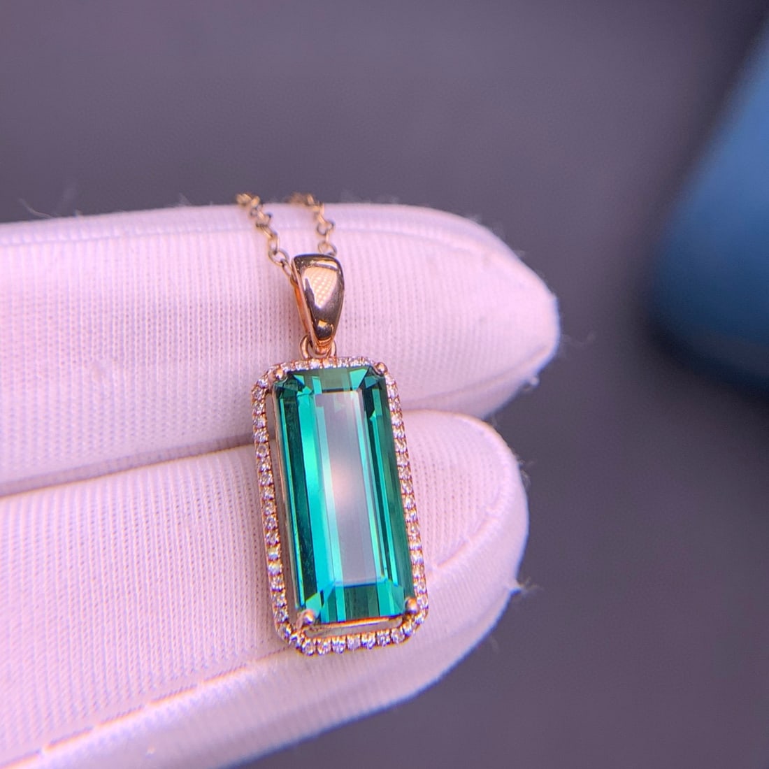 14k Gold 4.8 Ct Natural Tourmaline & Diamond Pendant( Without Chain ) - 2