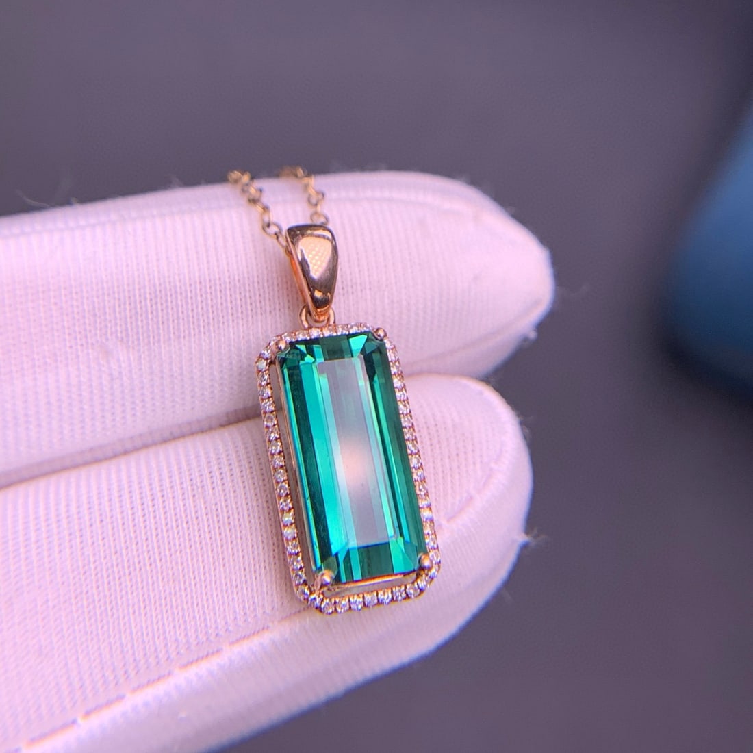 14k Gold 4.8 Ct Natural Tourmaline & Diamond Pendant( Without Chain ) - 3