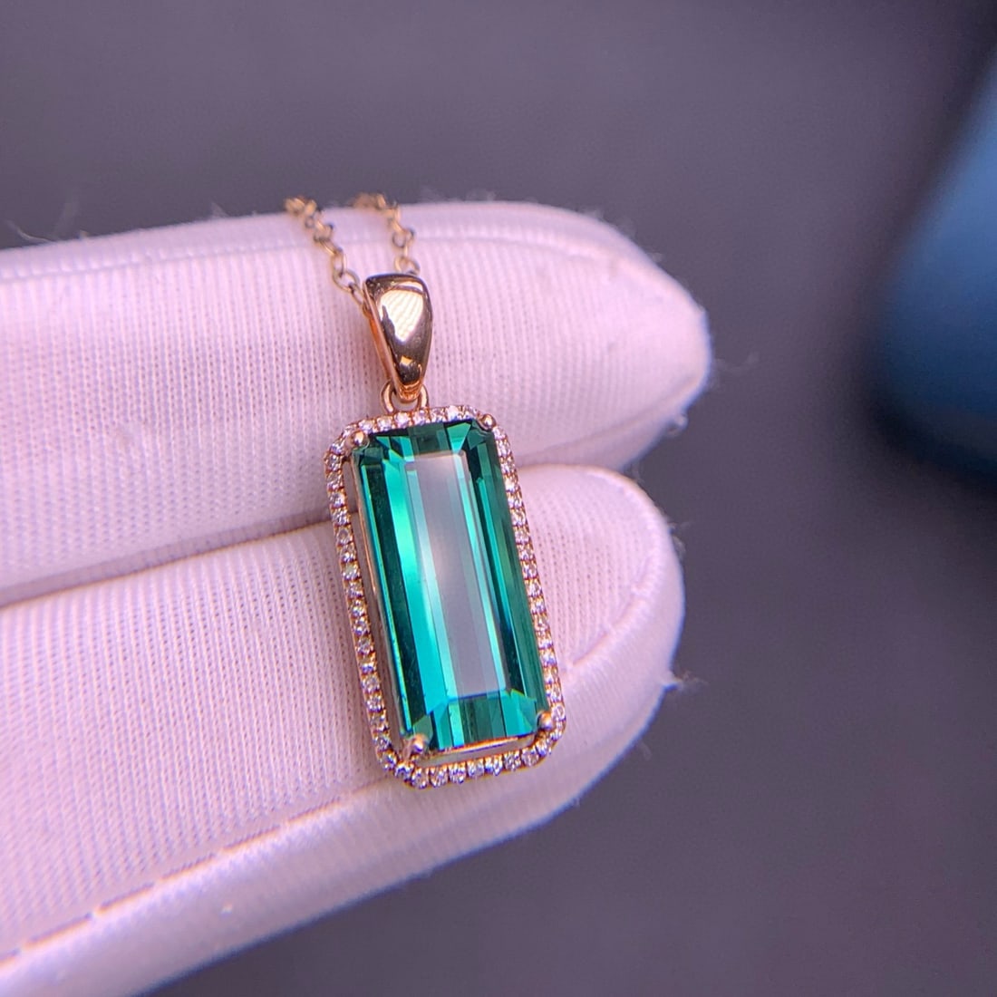 14k Gold 4.8 Ct Natural Tourmaline & Diamond Pendant( Without Chain ) - 4