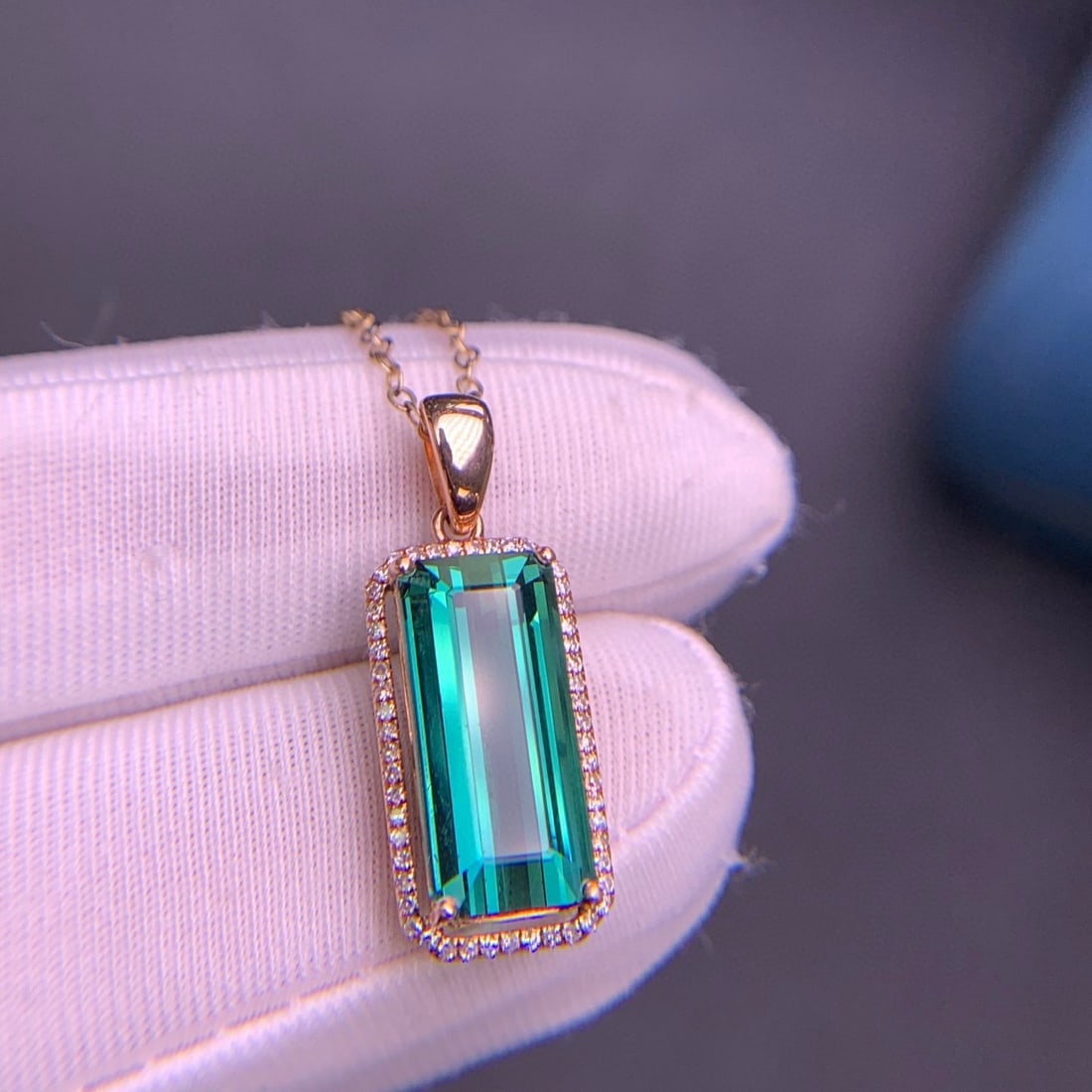 14k Gold 4.8 Ct Natural Tourmaline & Diamond Pendant( Without Chain ) - 6