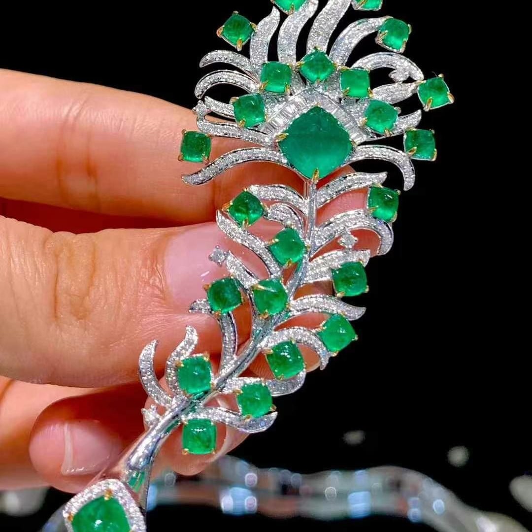 14k Gold 8.8 Ct Natural Emerald & Diamond Brooch/pendant( Without Chain ) - 3