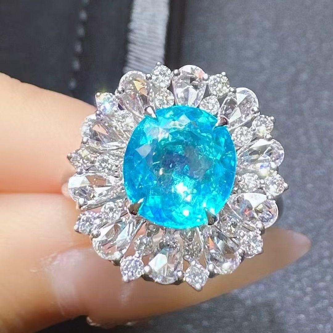14k Gold 3.28 Ctw Natural Paraiba Tourmaline & Diamond Ring - 2