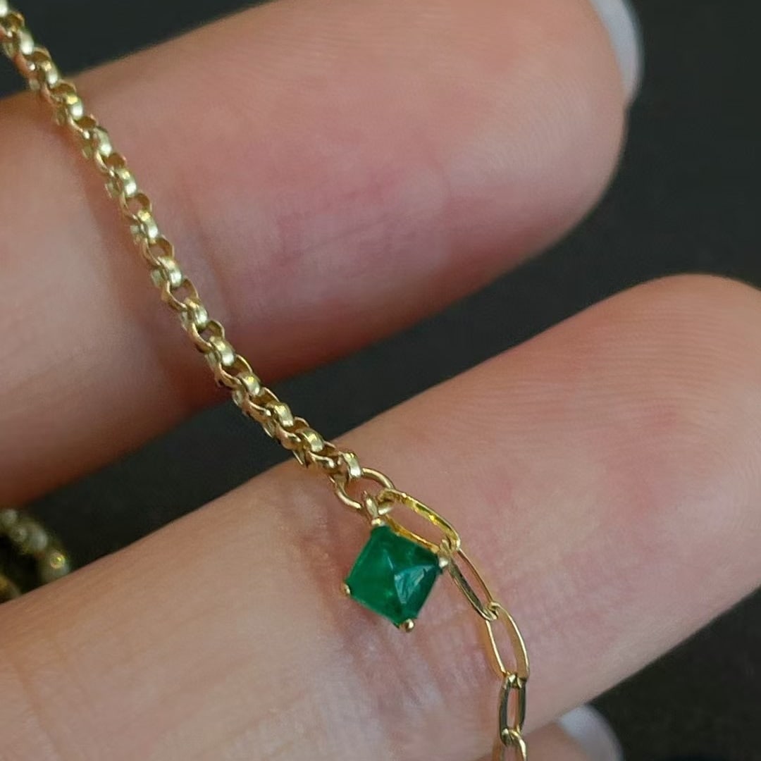 14k Gold 0.2 Ct Natural Emerald Bracelet - 3