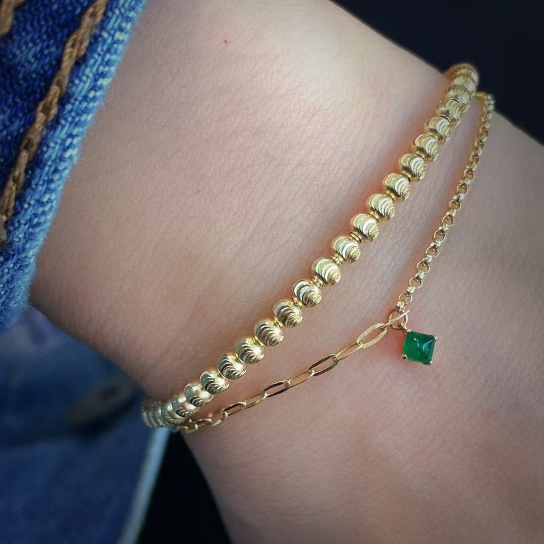 14k Gold 0.2 Ct Natural Emerald Bracelet - 5