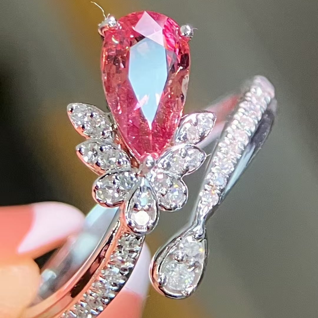 14k Gold 1.28 Ctw Natural Padparadscha Sapphire & Diamond Ring - 4