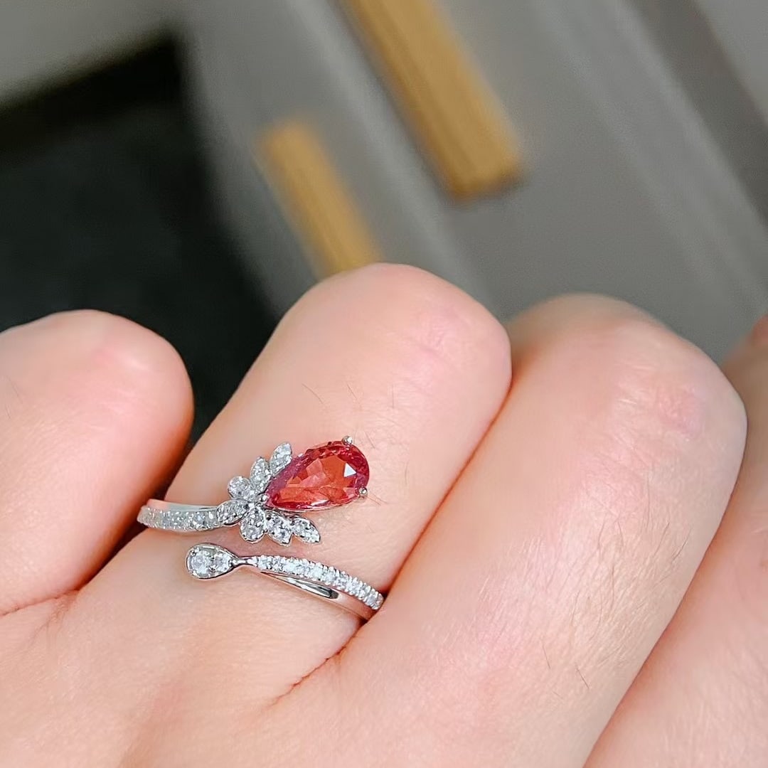 14k Gold 1.28 Ctw Natural Padparadscha Sapphire & Diamond Ring - 8