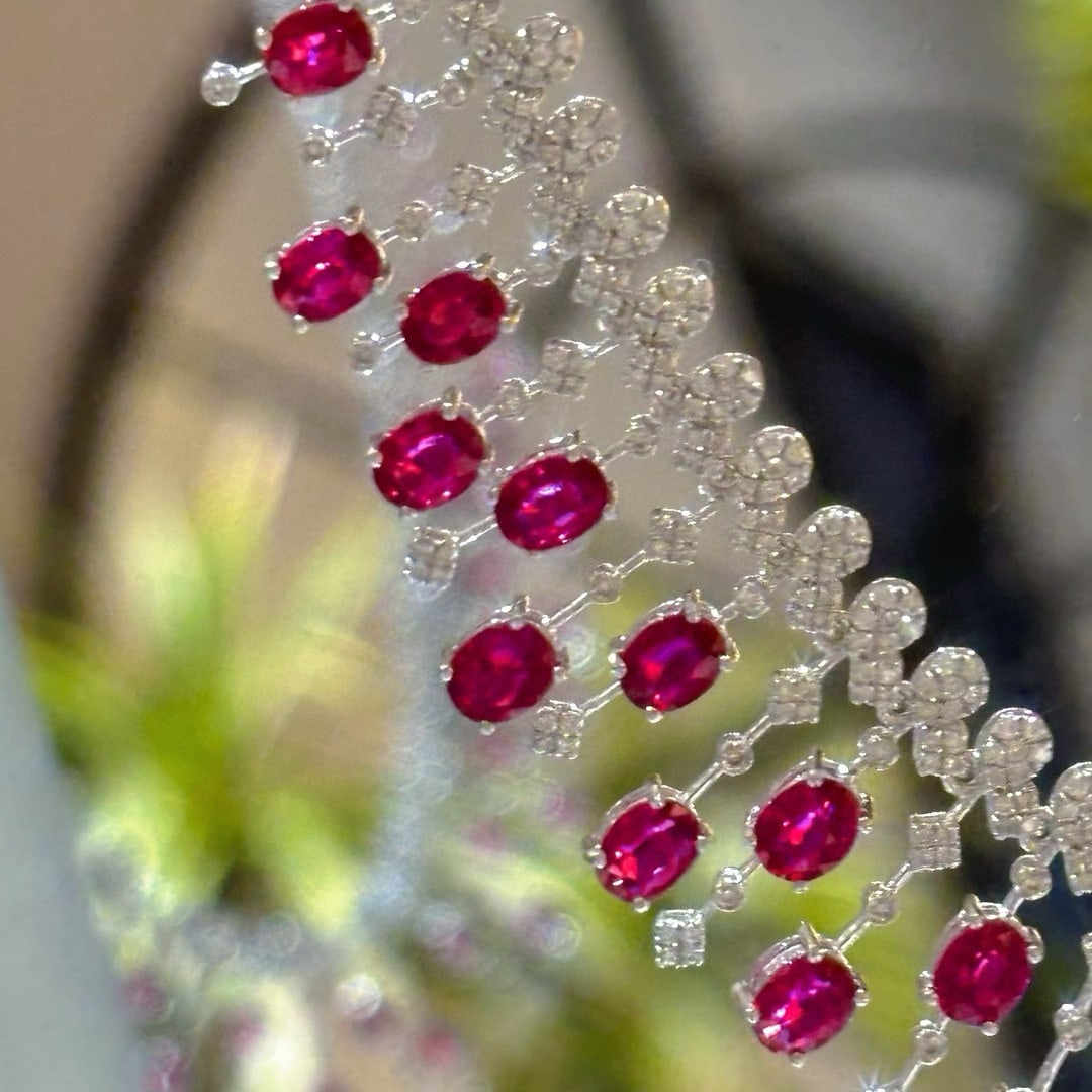 14k Gold 13.6 Ct Natural Ruby & Diamond Necklace - 2